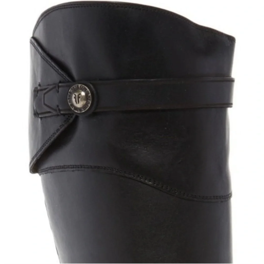 FRYE Molly Button Black Leather Equestrian Tall Knee High Zip Up Boot